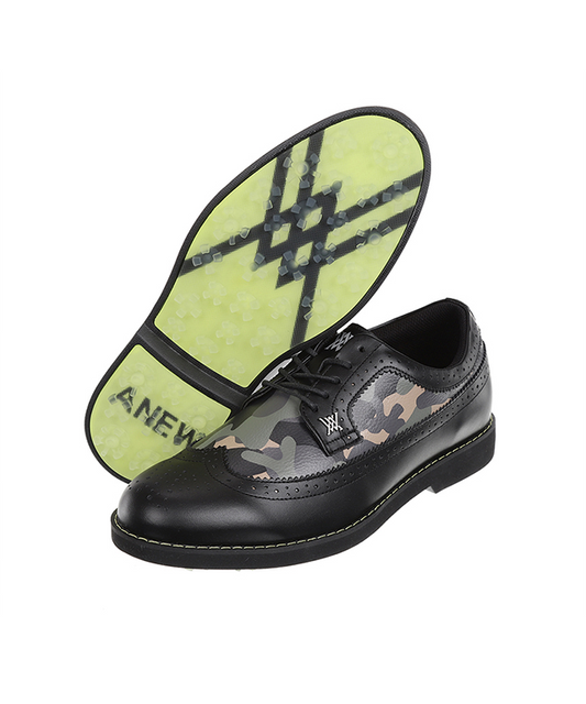 Men's Camo Wingtip Brogue Shoes - Black